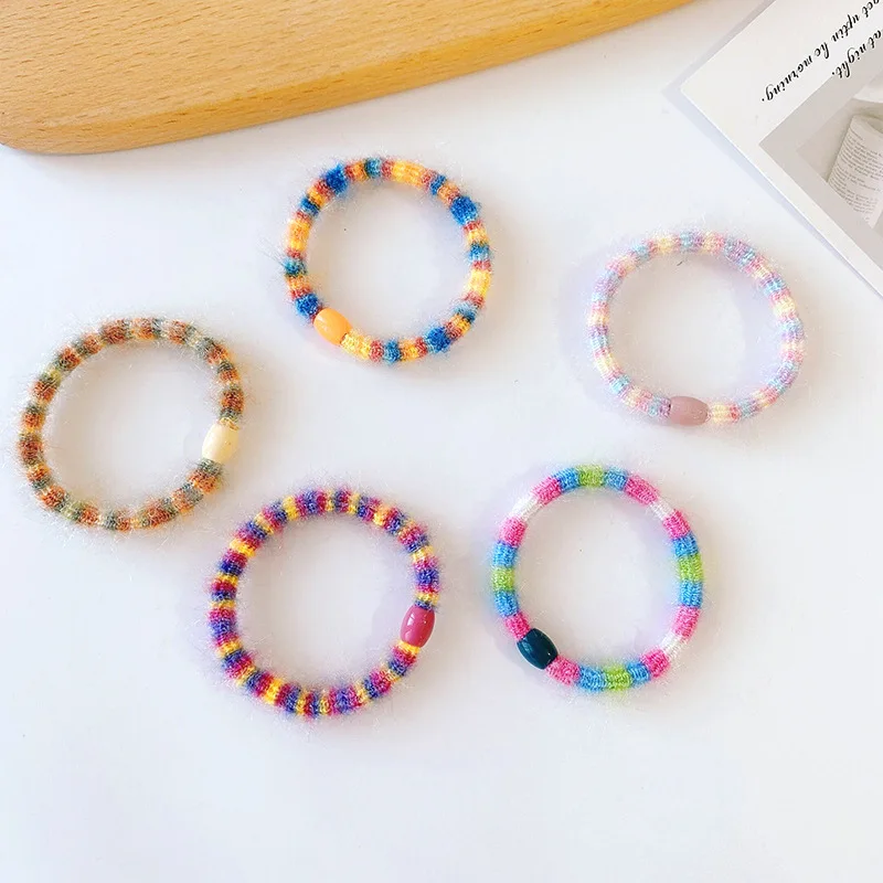 

Wholesale 5pcs/set Girl's Plush rainbow hair tie Women stripe hairbands cute gum lady's sweet accessories