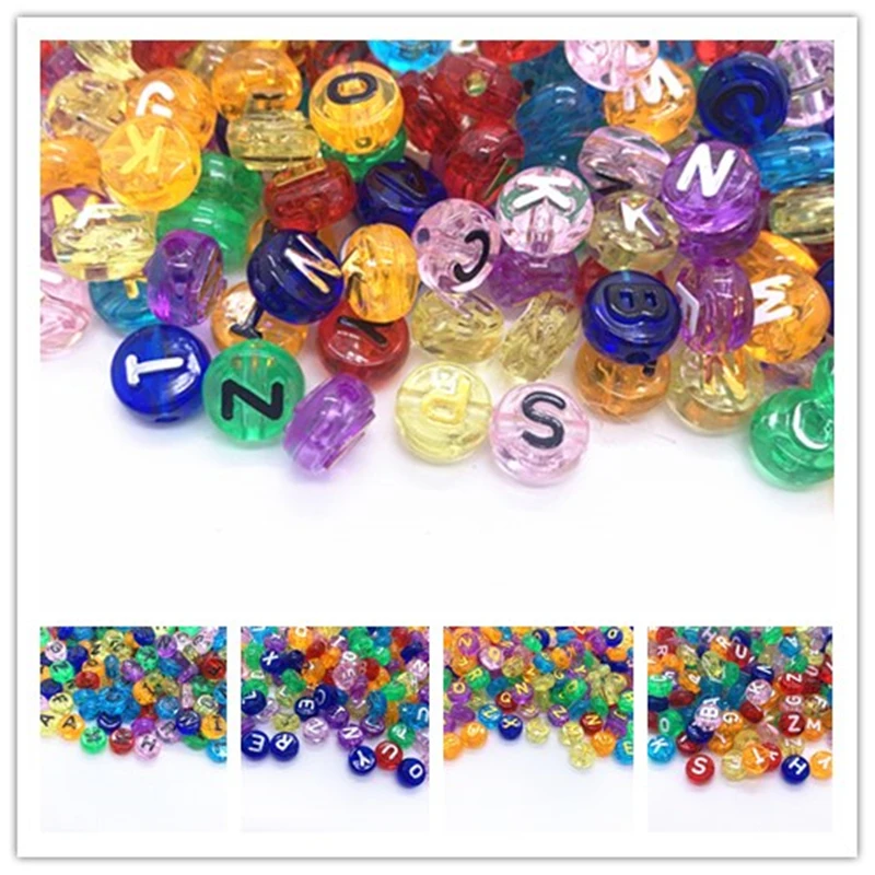 

50pcs 10mm Mixed Acrylic Beads Round Flat Alphabet Loose Spacer Beads For DIY Jewelry Making Bracelet
