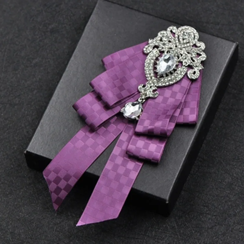 Purple Высококлассный Модный бриллиантовый галстук-бабочка Женихи мужские свадебные аксессуары для воротника Галстуки Роза брошь карманное полотенце квадратный набор подарки для мужчин - Цвет: Purple