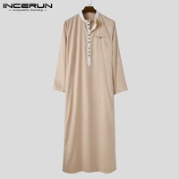 fashion men muslim kaftan stand collar patchwork long sleeve robe islamic arabic jubba thobe men middle east dubai abaya incerun