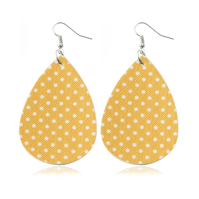 yellow polka dot Буйвол красный плед кожаные серьги для женщин Brincos каплевидные серьги ювелирные изделия большие длинные висячие серьги дропшиппинг - Окраска металла: yellow polka dot