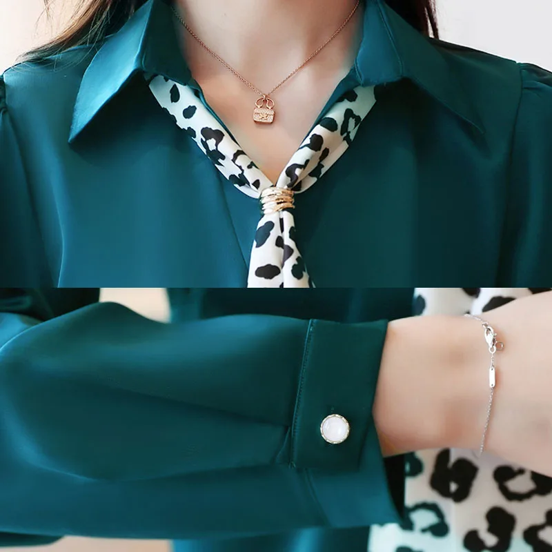 Женская шифоновая блузка на пуговицах белая рубашка с длинным рукавом и бантом в