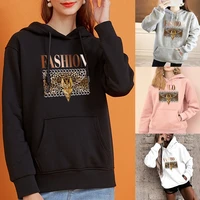 womens casual hoodie harajuku streetwear long sleeve pullover funny leopard print ladies fashion oversized pocket sweatshirt