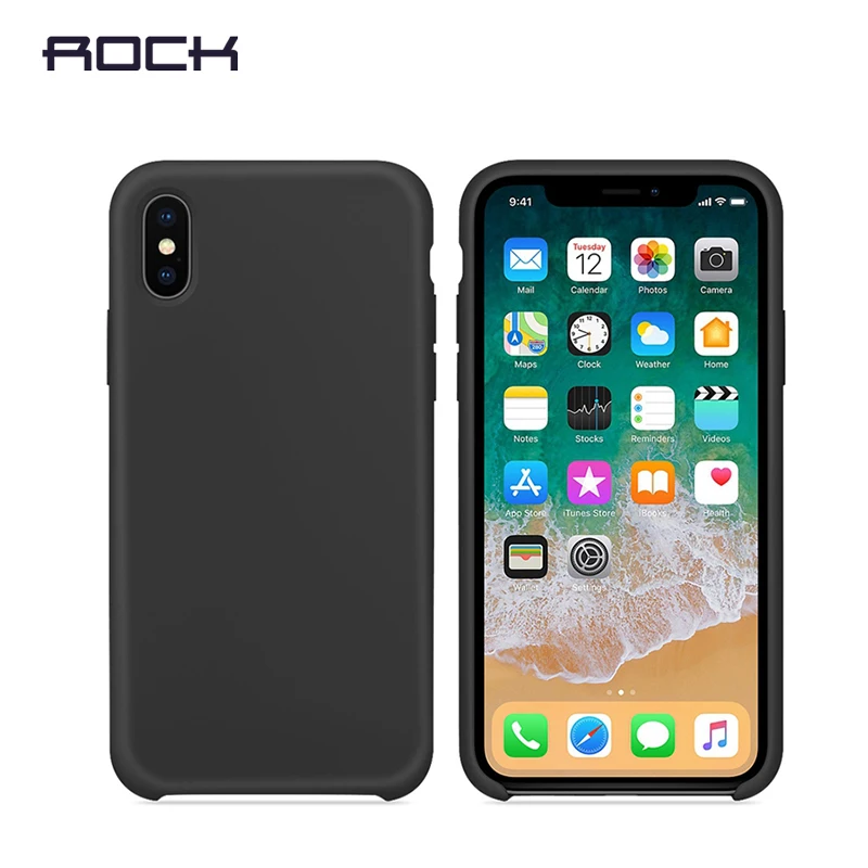 ROCK чехол из жидкого силикона для iPhone X 10 роскошный мягкий микрофибры защиты