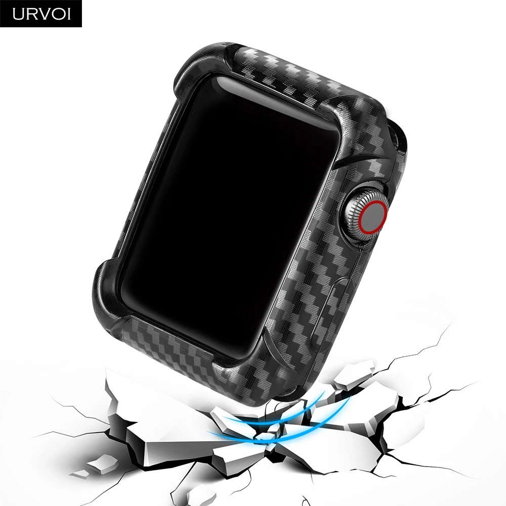 URVOI чехол для Apple Watch 5 4 3 2 TPU чехол 40 мм 44 мм печатание углеродного волокна бампер CFRP прочный протектор для iWatch 38 42 мм