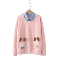 spring autumn japanese fresh sweet sweatshirt womens polo collar straight girl casual fake 2 piece pullovers 2112730