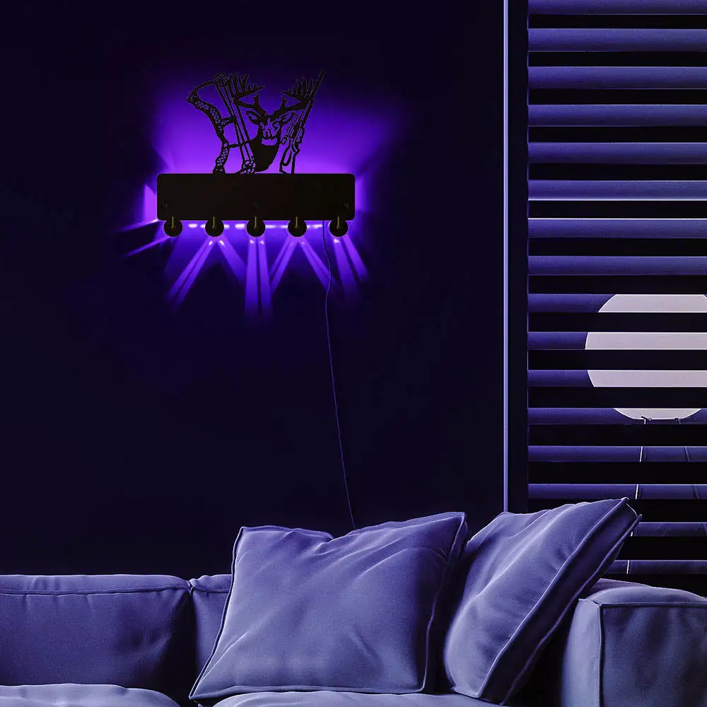 Деревянный настенный крючок для охотника на оленей светодиодный светильник