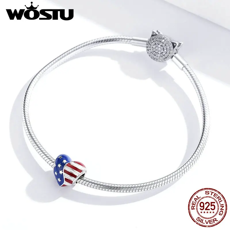 Бусины-шармы WOSTU из серебра 925 пробы в форме американского флага сердца CTC281 |