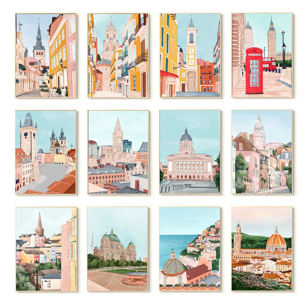 

Distinctive Building Anime Poster New York Paris Landscape Wall Art Canvas Painting Nordic Pictures Prints For Living Room Decor