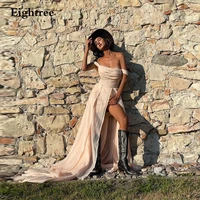 eightree 2021 light pink satin long party night dress off shoulder strapless sleeveless elegant beach evening dresses prom gowns