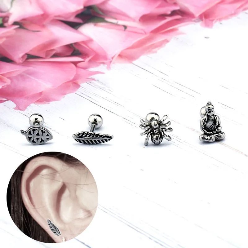 Серьги-гвоздики из титановой стали маленькие украшения для ушей в форме листа