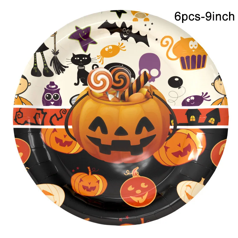 plate-9inch Halloween Candy Pumpkin Head Theme Creative Party Package Decoration Party Supplies Party Disposable Tableware Cup Plate - Цвет: plate-9inch