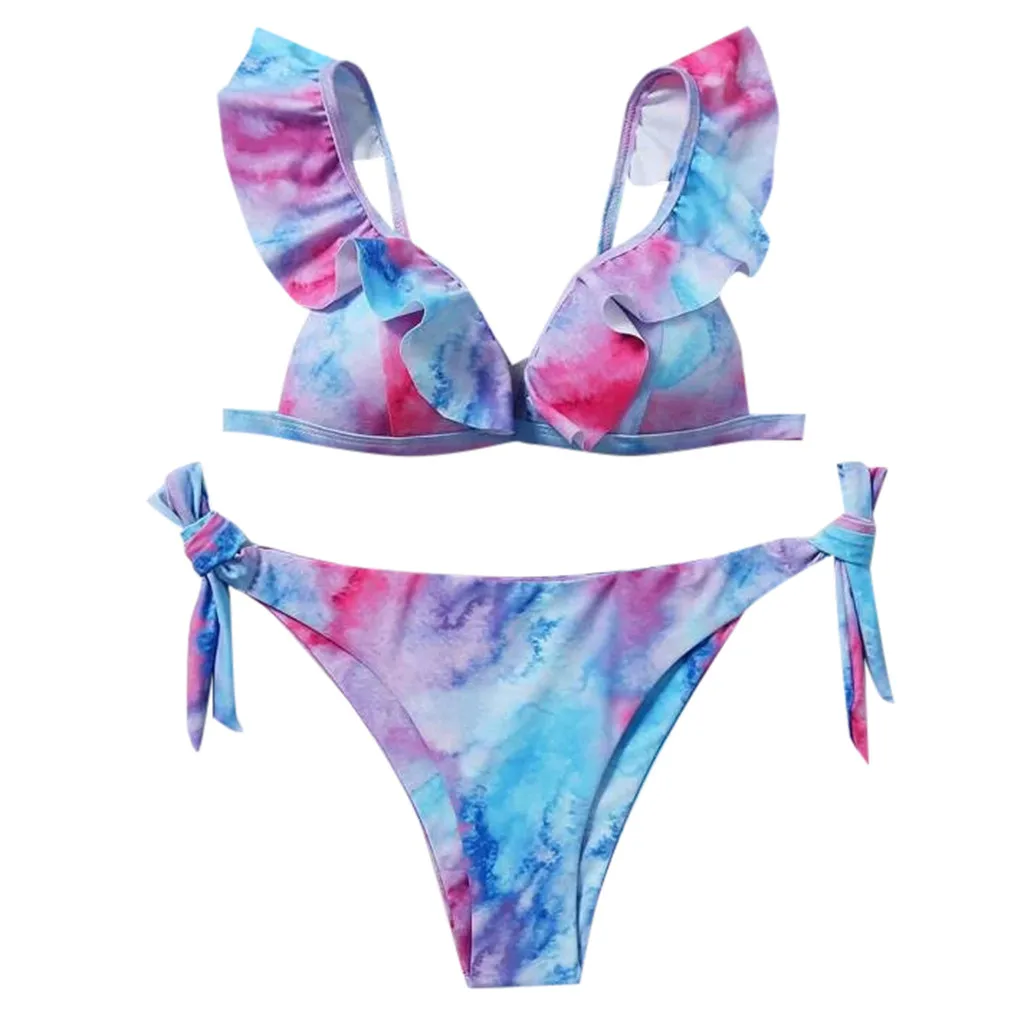 

Women's Bandage Bikini Summer Sexy Tie-Dye Bikini Ms. Tie-Dye Lace Print Sling Bikini Swimsuit Two-piece Suit 40*