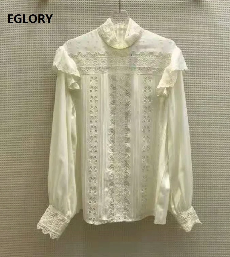 

Hollow Out Embroidery Blouses 2021 Spring Summer Style Tops Women Ruffle Floral Deco Long Sleeve Elegant White Shirt Blusas