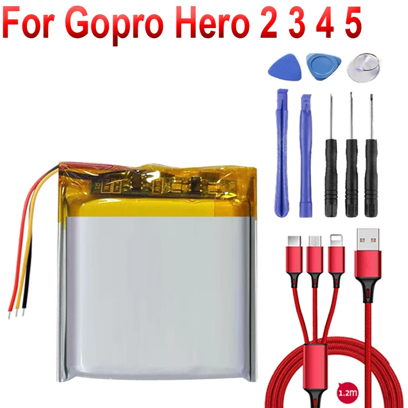 Аккумулятор для пульта дистанционного управления Gopro Hero 2 3 4 5 6 7 8 9 с линиями + USB