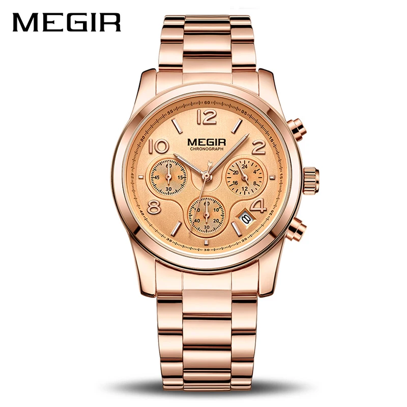 MEGIR Роскошные Кварцевые женские часы Relogio Feminino модные спортивные для влюбленных