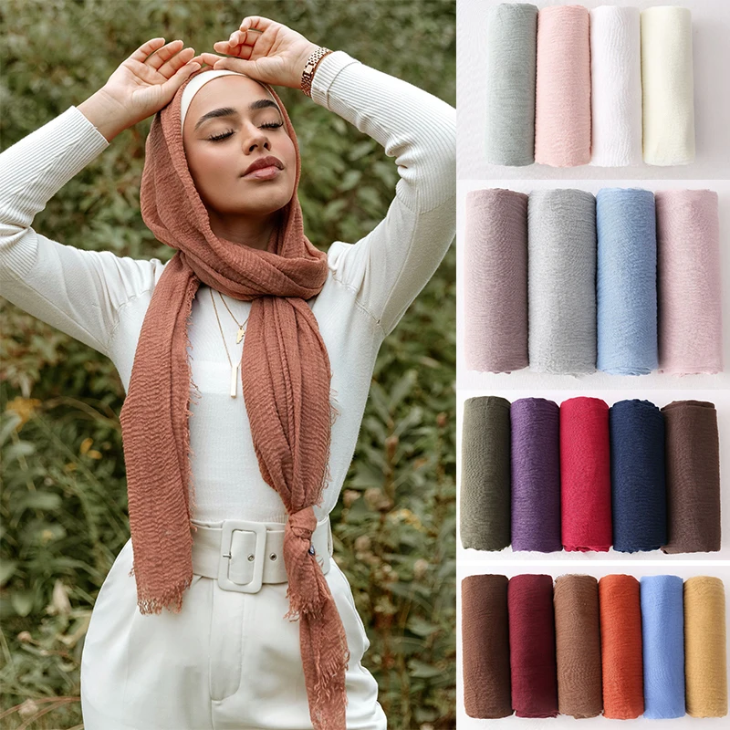 

Cotton Muslim Crinkle Hijab Scarf Women Headscarf Wraps Malaysia Turban Scarves Shawl Islamic Hijabs Foulard Femme 180CM*90CM