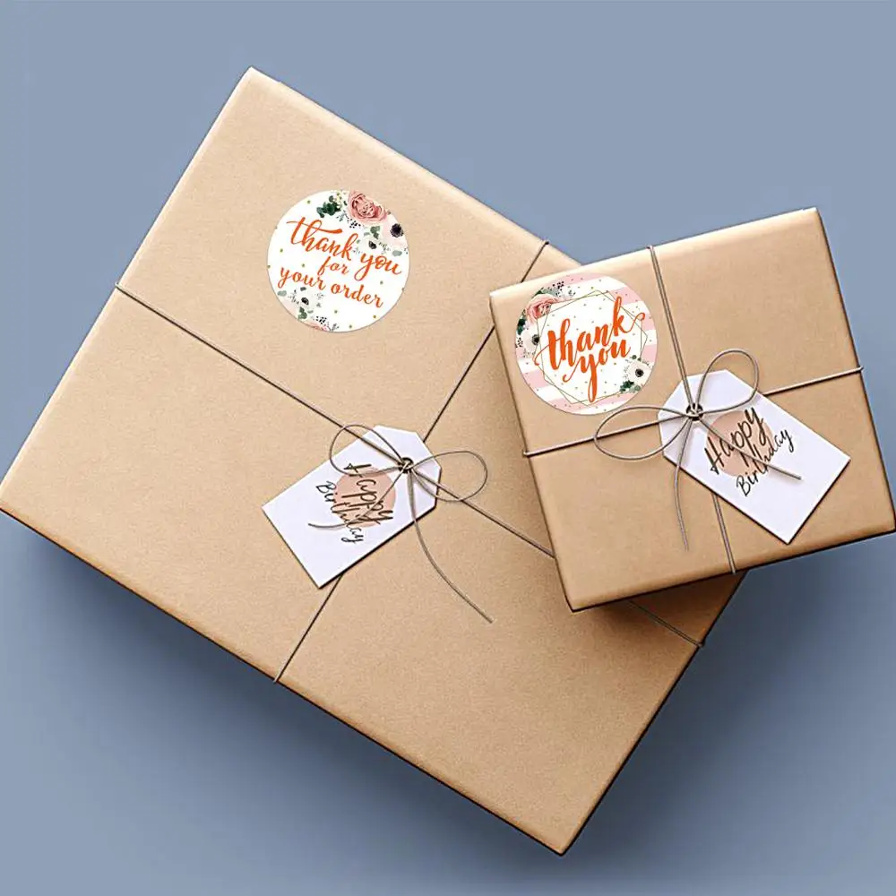 

Floral Thank You Sticker Roll 4 Designs 500pcs for Supporting My Business Thank You for Your Order Stationery Packaging Seals