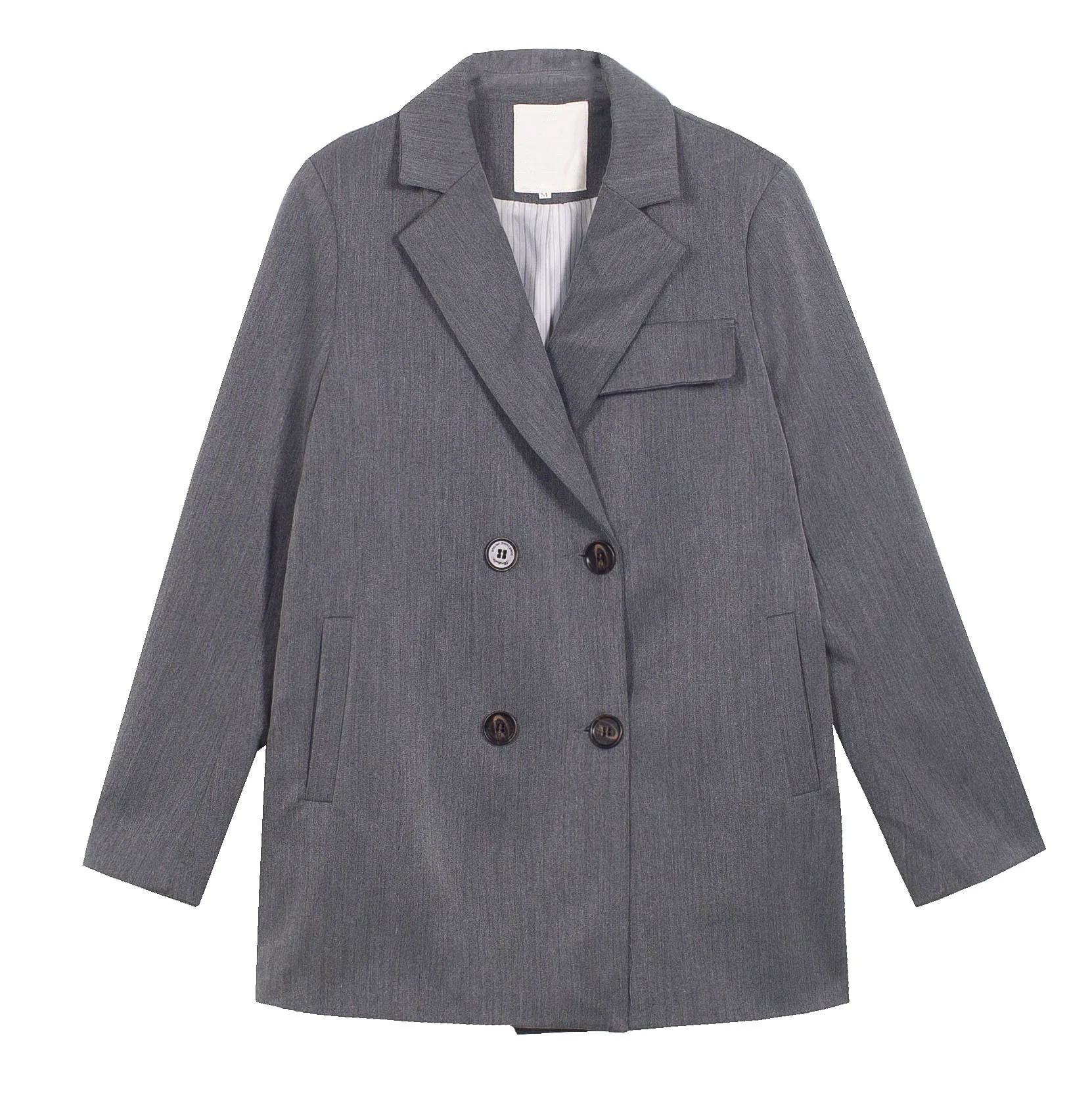 Женский Повседневный Блейзер простой однотонный Серый свободный пиджак в