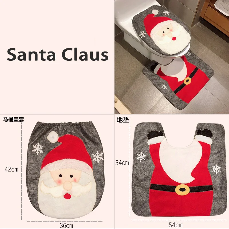 Santa Claus 1PC Christmas Ornament Navidad Toilet Lid Cover Cap Santa Claus Red Hat Cover Snowman Xmas Decoration For Home - Color: Santa Claus