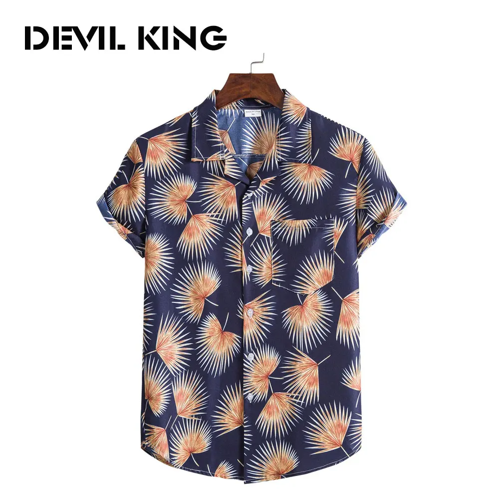 

DEVIL KING Men's New Hawaiian Style Short-Sleeved Printed Shirt #XH16