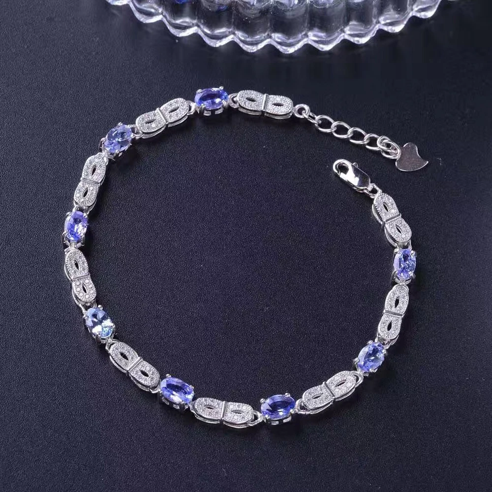 Роскошный Серебряный браслет с камнями 4 карат натуральный Танзанит твердый 925