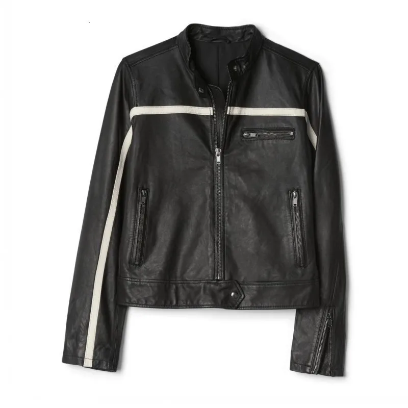 Женская короткая байкерская куртка из натуральной кожи с карманами|Кожаные