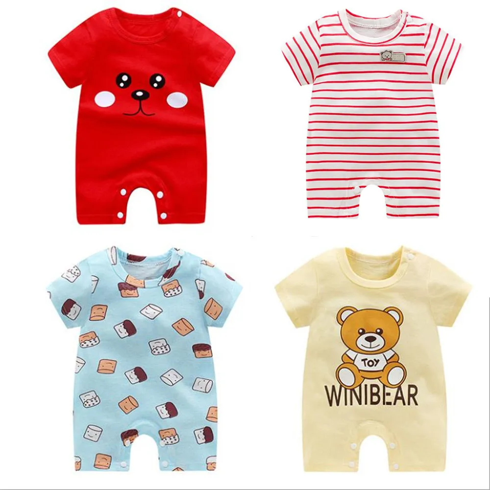 

Baby Rompers Summer New Pure Cotton Kids Boys Girls Clothing Newborn Infant Striped Airplane Bear Short Sleeve 0-24 Months