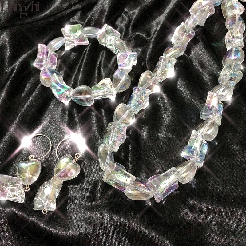 Ханжи 2020 новые японские переливающиеся прозрачные сердце неправильной геометрии стеклянные акриловые бусины ошейники для женщин ювелирные изделия.