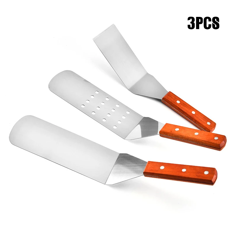 

3Pcs Set Stainless Steel Kitchen Utensil Set Spatula Slotted Spoon With Wood Handle Baking Cooking Tools LB88