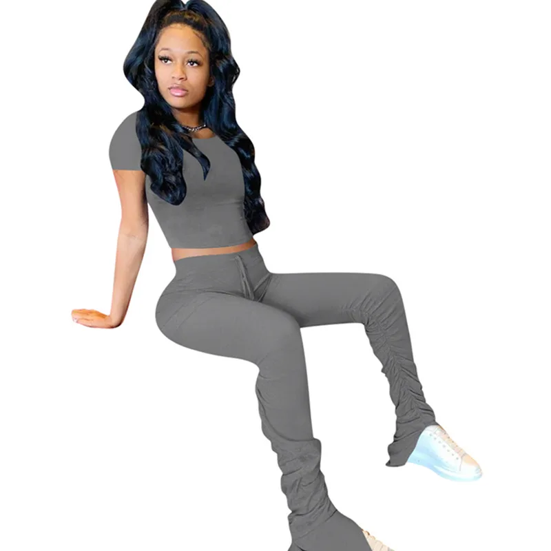 Женский модный однотонный хлопковый спортивный брючный комплект с коротким