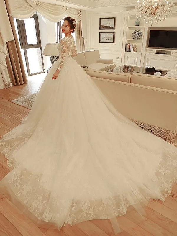 

Ensotek Lace Wedding Dresses 2020 Fancy Beaded Appliques Long Sleeve Bridal Dress Arabic Muslim Wedding Gowns Vestidos de Noiva