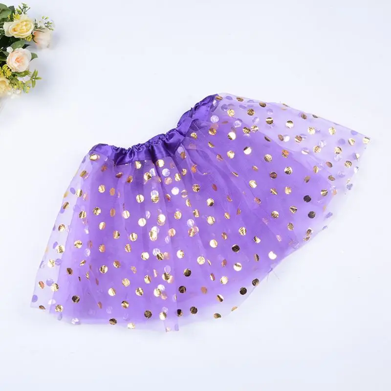 

Children Toddler Girl Multi Layers Pleated Tutu Skirt Solid Color Glitter Gold Polka Dot Sequins Ballet Dance Costume Satin Edge
