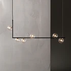 Скандинавская простая Люстра для столовой, светодиодный подвесной светильник со стеклянными шариками для ресторана, бара, кофе, длинная офисная лампа черного и золотого цвета