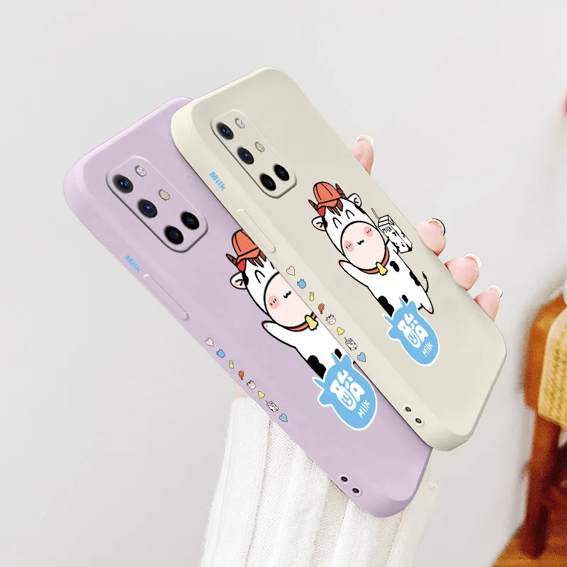 

Ins Cute Cow Case For Oneplus 8t 9 9pro 9r pro Square Ultra Thin Camera Lens Protection Soft Liquid Silicone Back Cover Funda