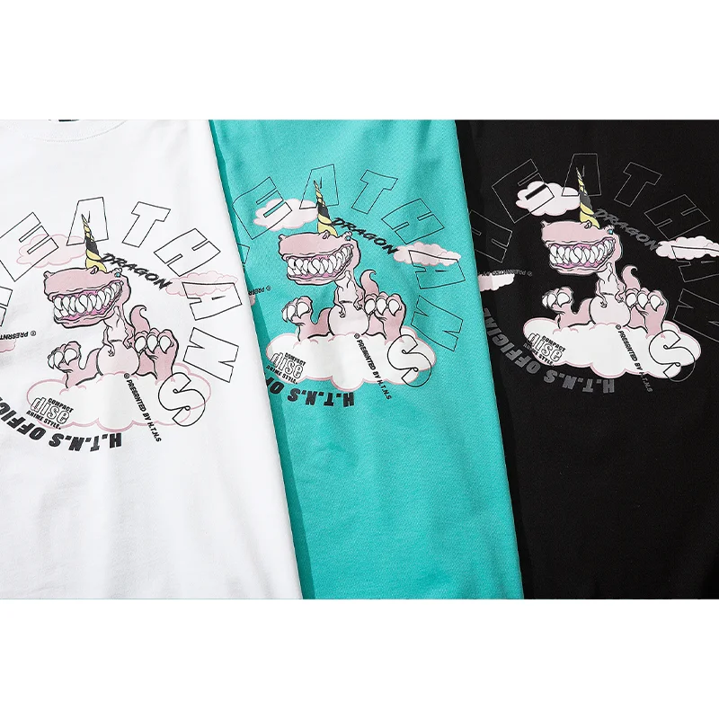 

Hip Hop Men's Cartoon Print T-shirt Harajuku Streetwear Oversized Graphic Dinosaur 2021 Summer Girl Tshirt Cotton Loose Fashion