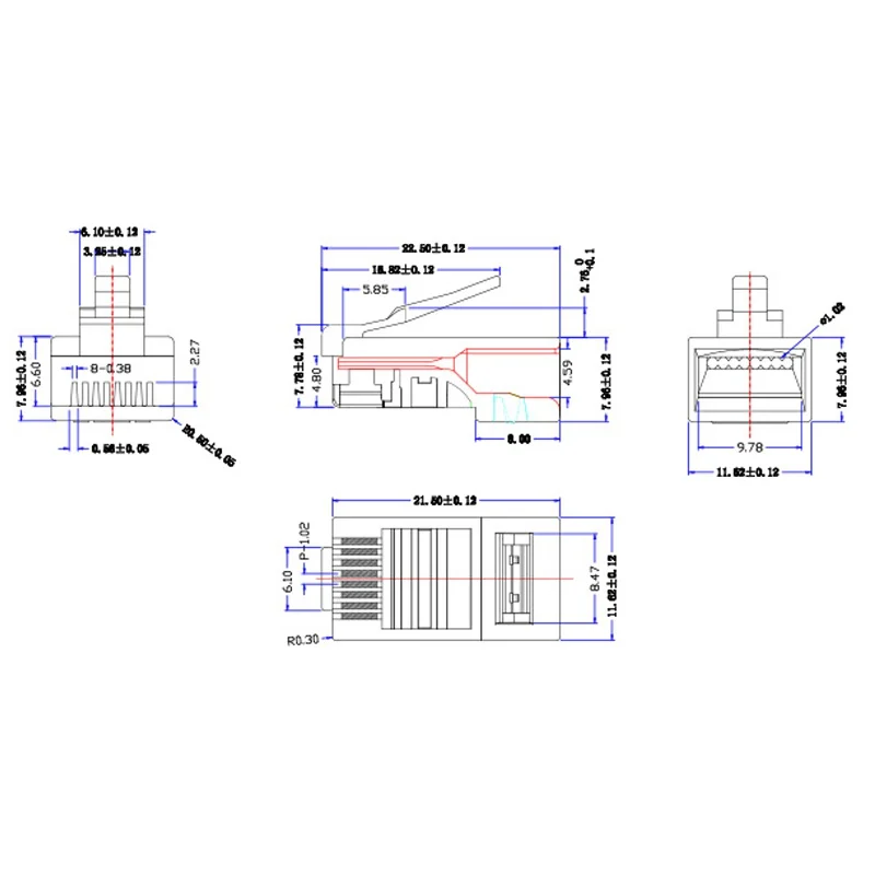 100 шт. разъем для кабеля RJ45 8 ядер позолоченный| |