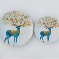 porcelain decorative sika deer golden antlers artistic dish collection food serving ceramic plate sets
