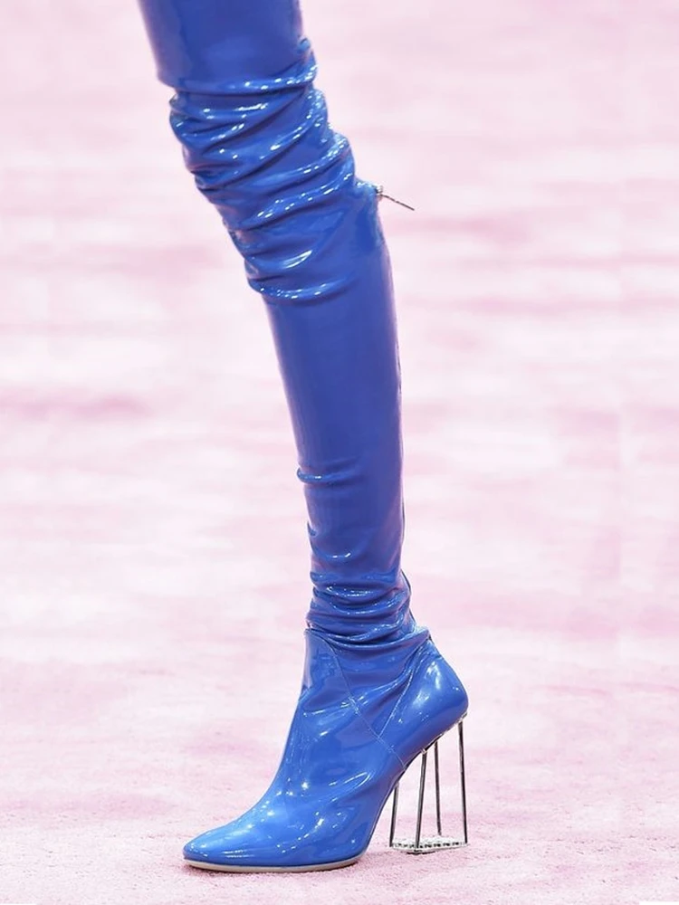 Облегающие высокие сапоги Thigh-High прозрачные на массивном каблуке для осени и зимы