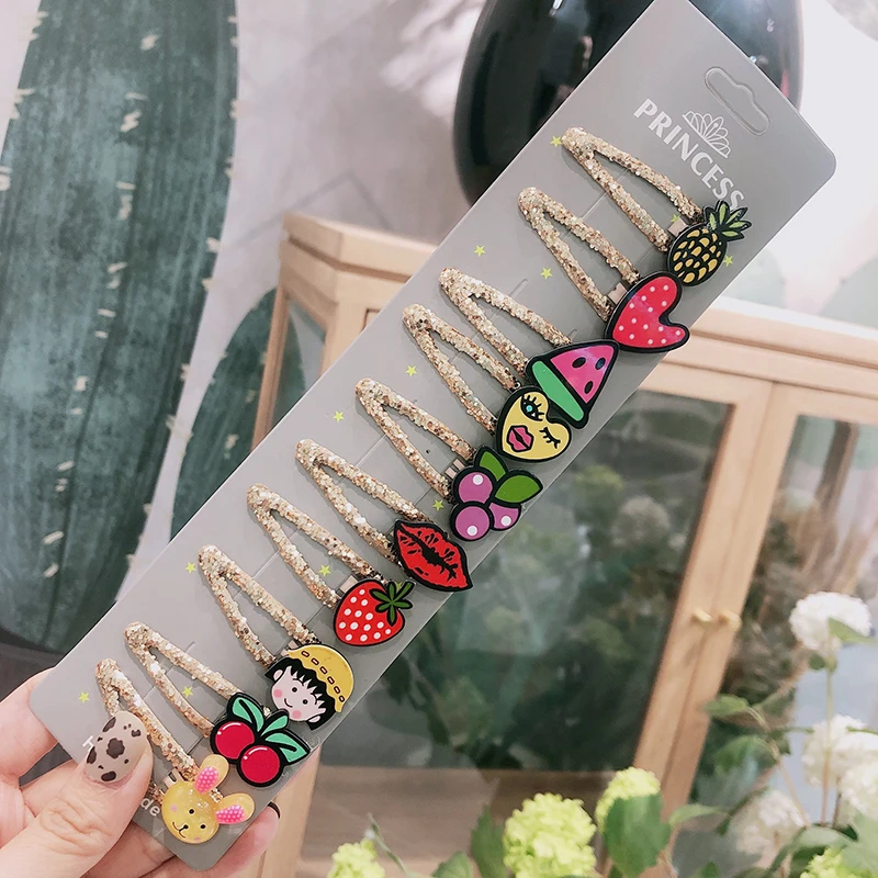 Заколки для волос с мультяшными животными и фруктами 5 см 10/15 шт./комплект |