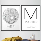 Карта города Мадрида, настенная живопись, печать на холсте, карта улиц Испании, плакаты для путешествий черного и белого цветов, эстетический декор комнаты