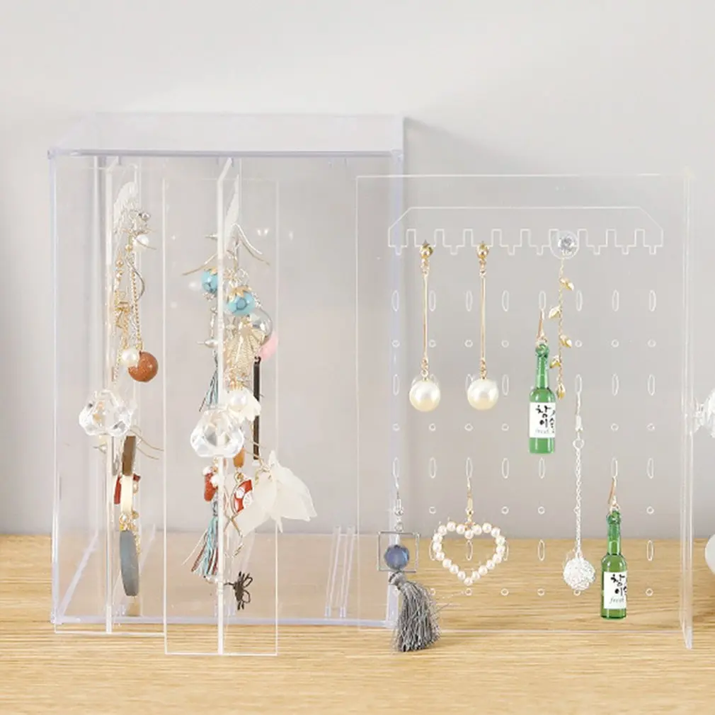 

Multifunctional Jewelry Storage Box Plastic Transparent Dust Earrings Finishing Box Desktop Vertical Lagerung Rack 1 Piece
