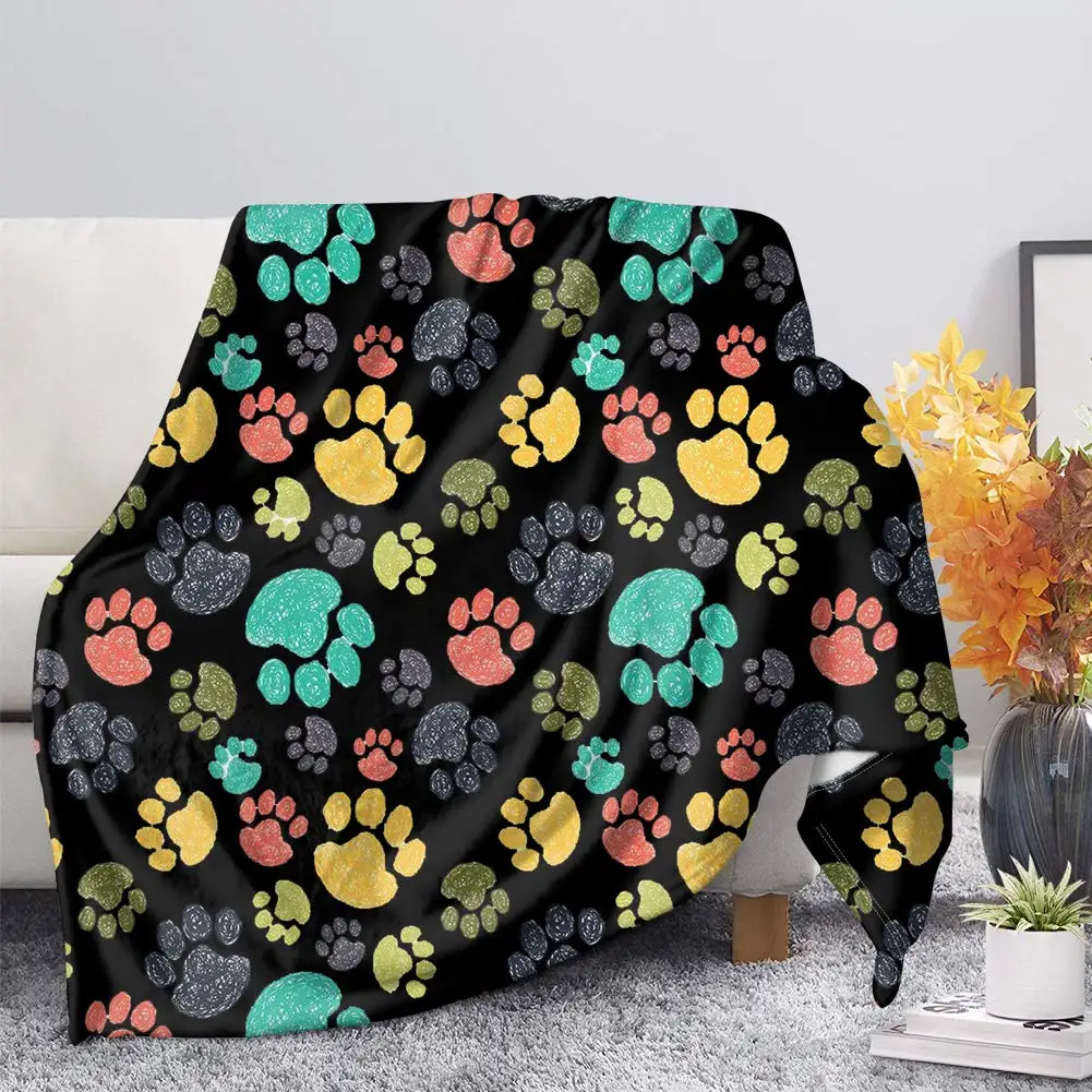 

Colorful Pet Dog Paws Print Stylish Flannel Soft Luxury Cozy Air Conditioning Throw Blanket Lightwegiht Cozy Throw Cover for