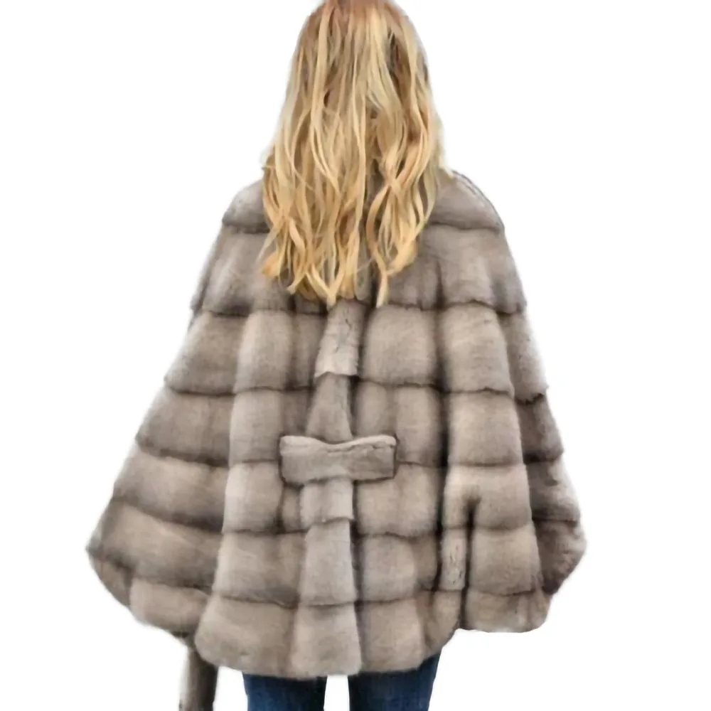 TOPFUR Real Mink Fur Women's Jackets Bat Type Gray Female Soft Fur Coat With Stand Up Collar Fashionable Overcoat Natural
