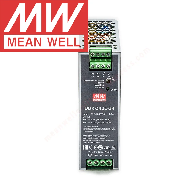 Оригинал Mean Well Φ Din Rail типа Meanwell 24VDC/10A/240W DDR-240C-24 преобразователь 33,6 ~ 67/2vdc вход