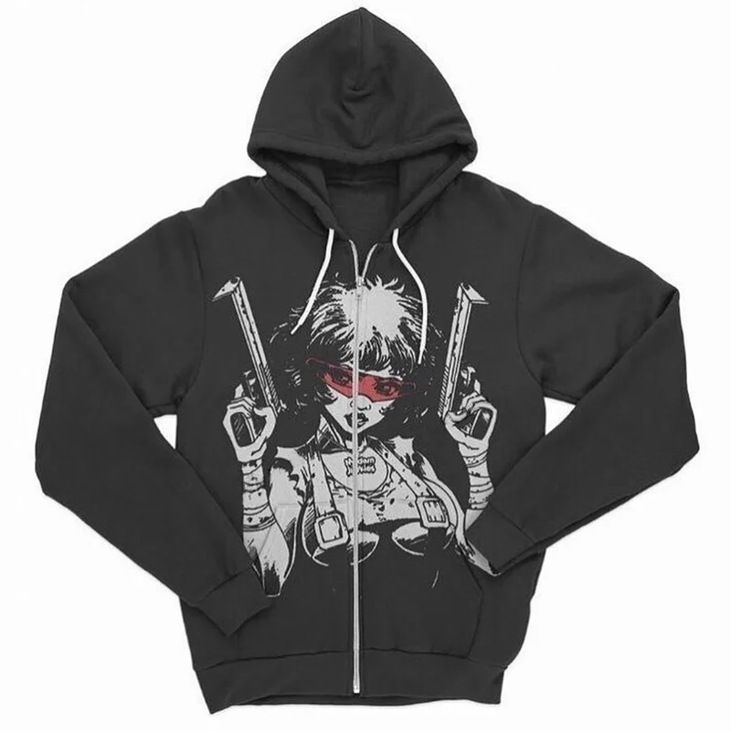

Anime Long Sleeve Hip Hop Plus Size Hoodies Goth ZipUp Hoodies Women Y2K Grunge Punk Streetwear Women Top Harajuku Coat Hoodie