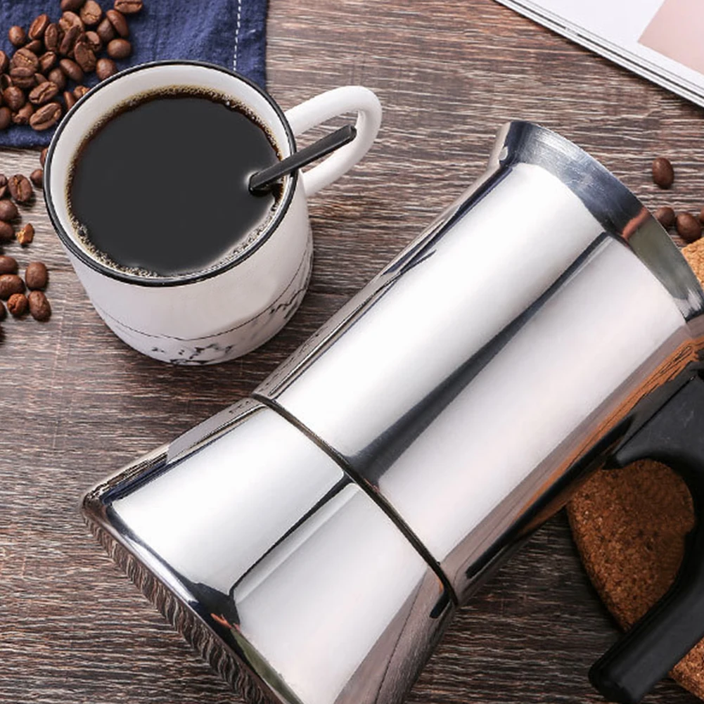 

2pcs 200ml 4 Cups With Handle Home Drinkware Kitchen Tool Moka Stainless Steel Coffee Pot Easy Clean Leakproof Thicken