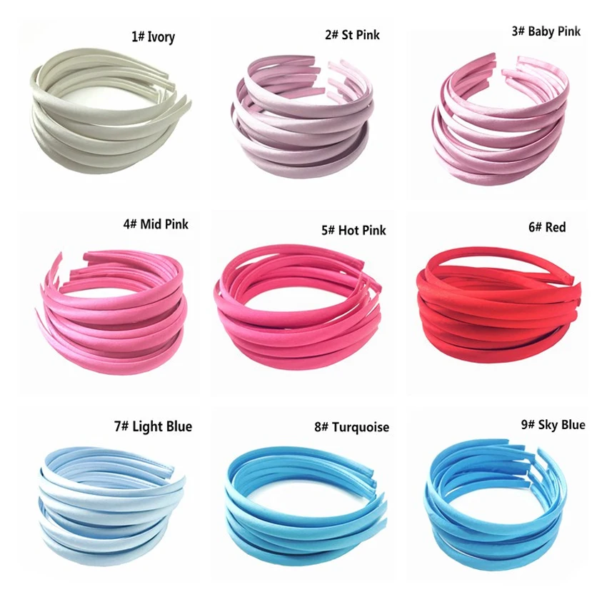 1 10mm 30 Candy Colors Satin Fabric Covered Resin Hairband Bulk Adult Girls Plastic Headband Kids Hair Loop  - buy with discount