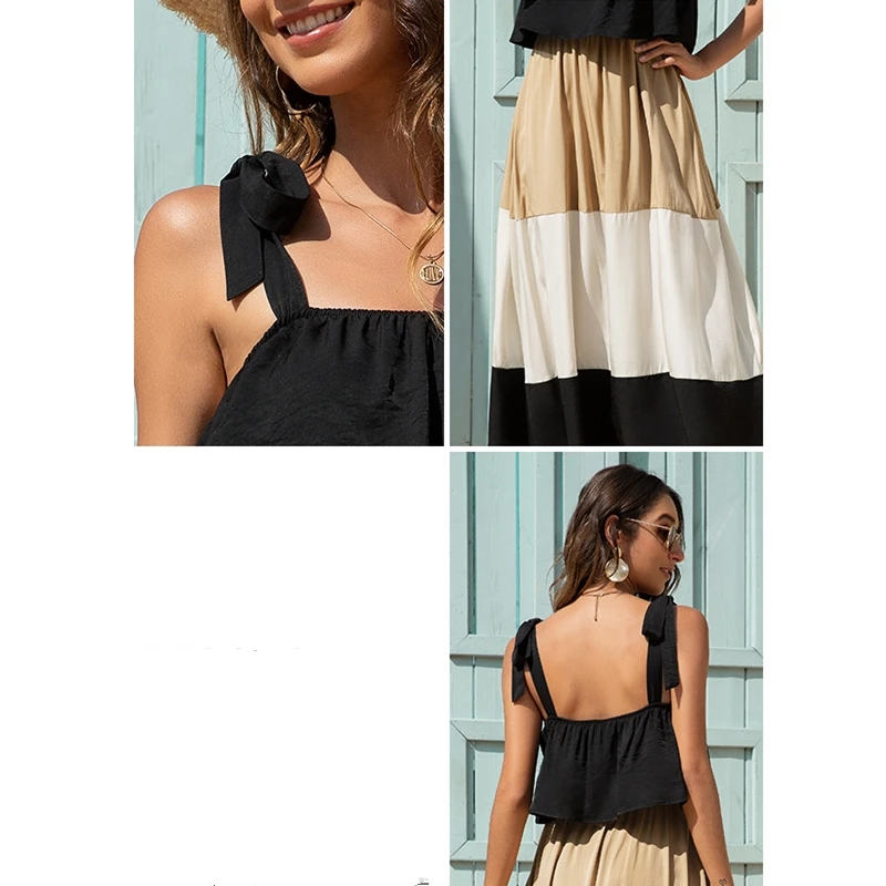 

Vestido Boho 2021 Women Bohemian Clothing Summer Fashion Beach Wear Patchwork Long Maxi Dress Spaghetti Strap Lace Up Sundresses