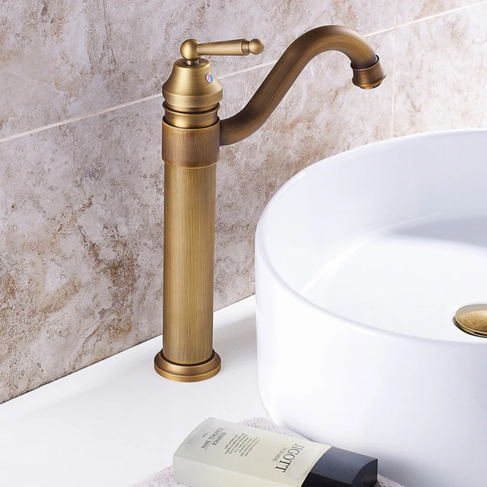 

Antique Bronze Brass Gold Hot And Cold Water Kitchen Sink Rotary Basin Handle Lever Mixer Tap